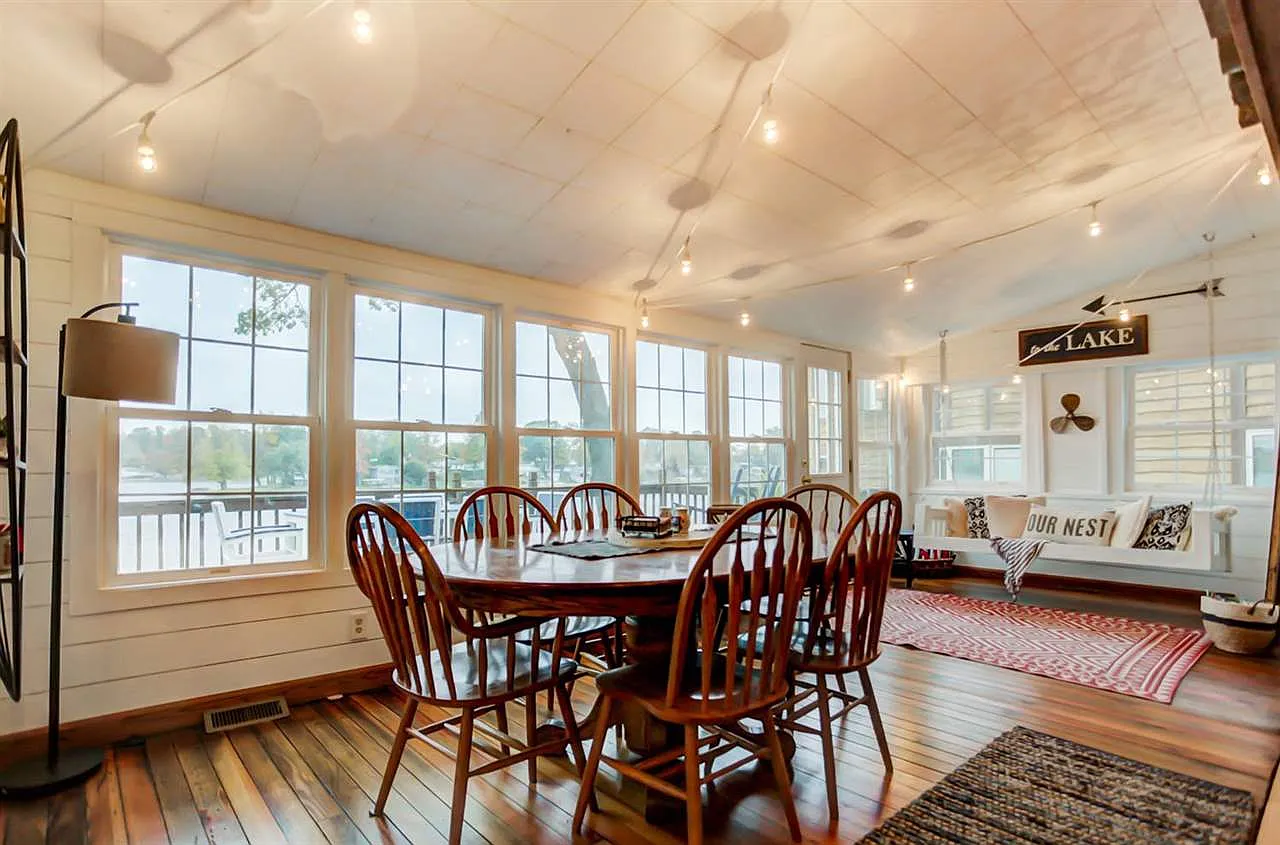Dining table with lake views