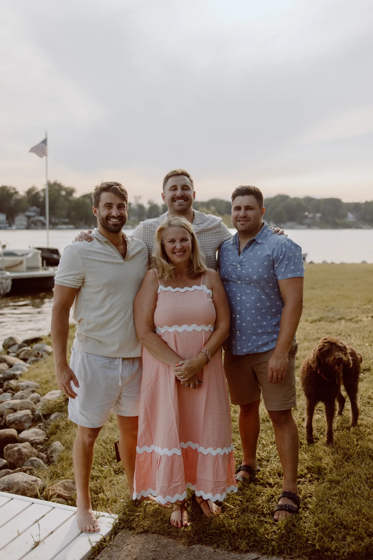 Laura, Shane, Kyle, and Scott Gring on the shoreline at Big Long Lake