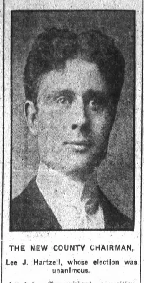 Newspaper portrait of Lee J. Hartzell captioned "The New County Chairman."